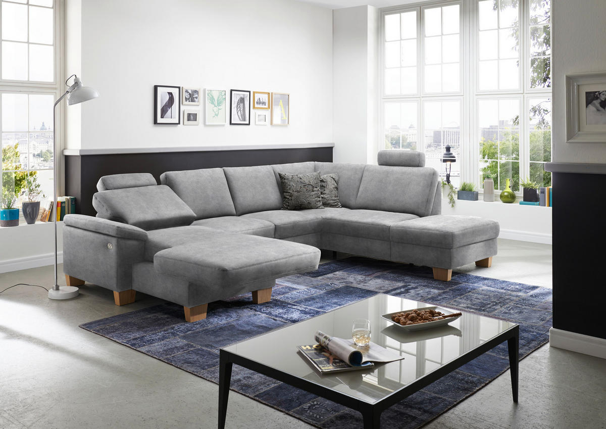 WOHNLANDSCHAFT in Velours Hellgrau  - Eichefarben/Hellgrau, Konventionell, Holz/Textil (167/316/235cm) - Beldomo System
