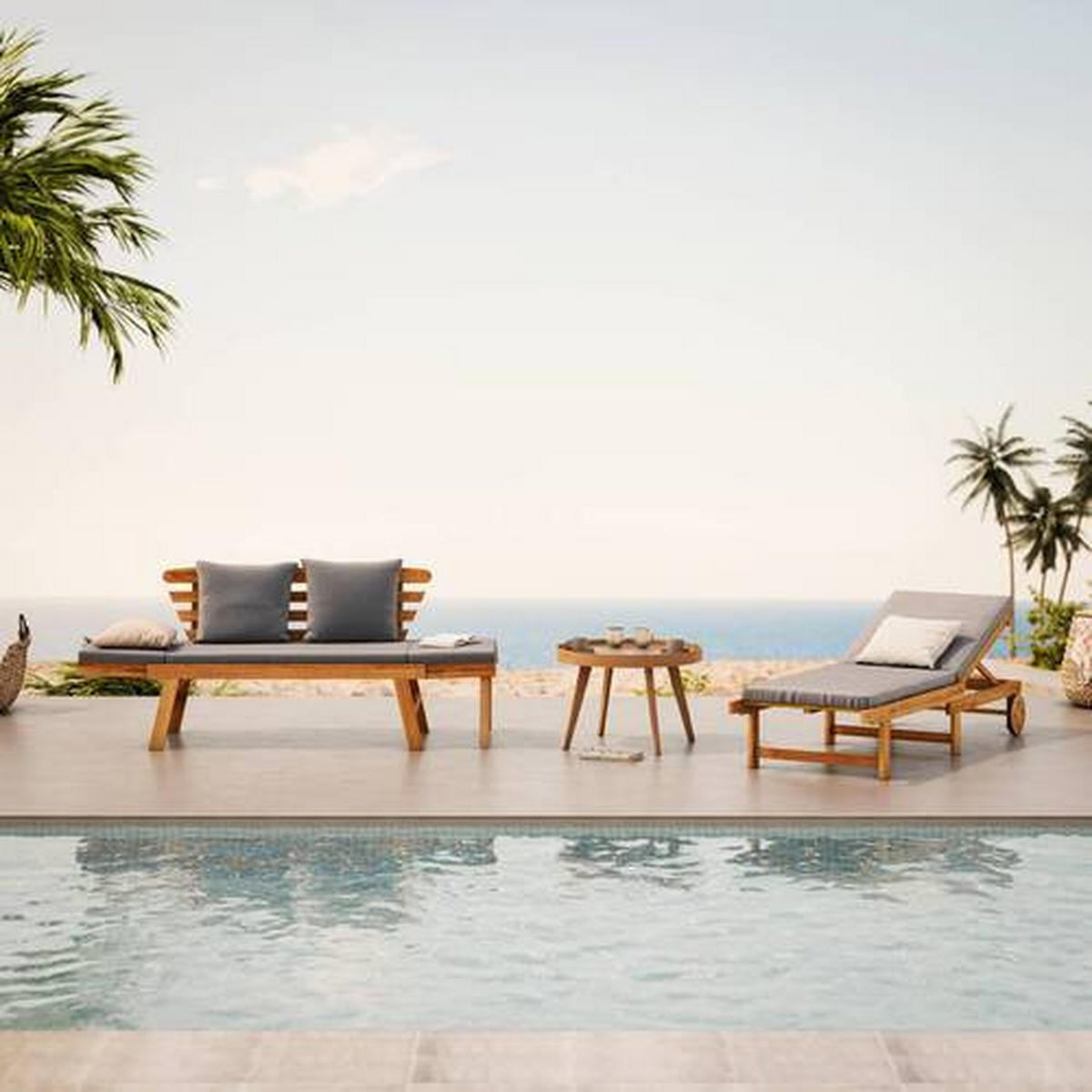 ZAHRADNÍ LEHÁTKO dřevo, textil - šedá/barvy akácie, Basics, dřevo/textil (186/32/70cm) - Ambia Garden