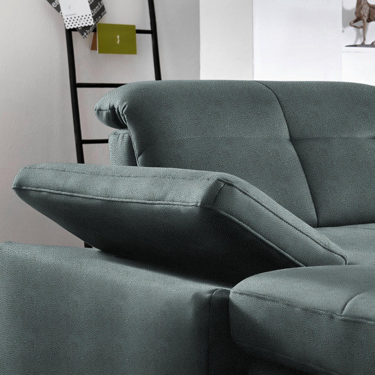 ECKSOFA  in Flachgewebe Blaugrau  309/195 cm  - Chromfarben/Blaugrau, Design, Textil (309/195cm) - Beldomo Style