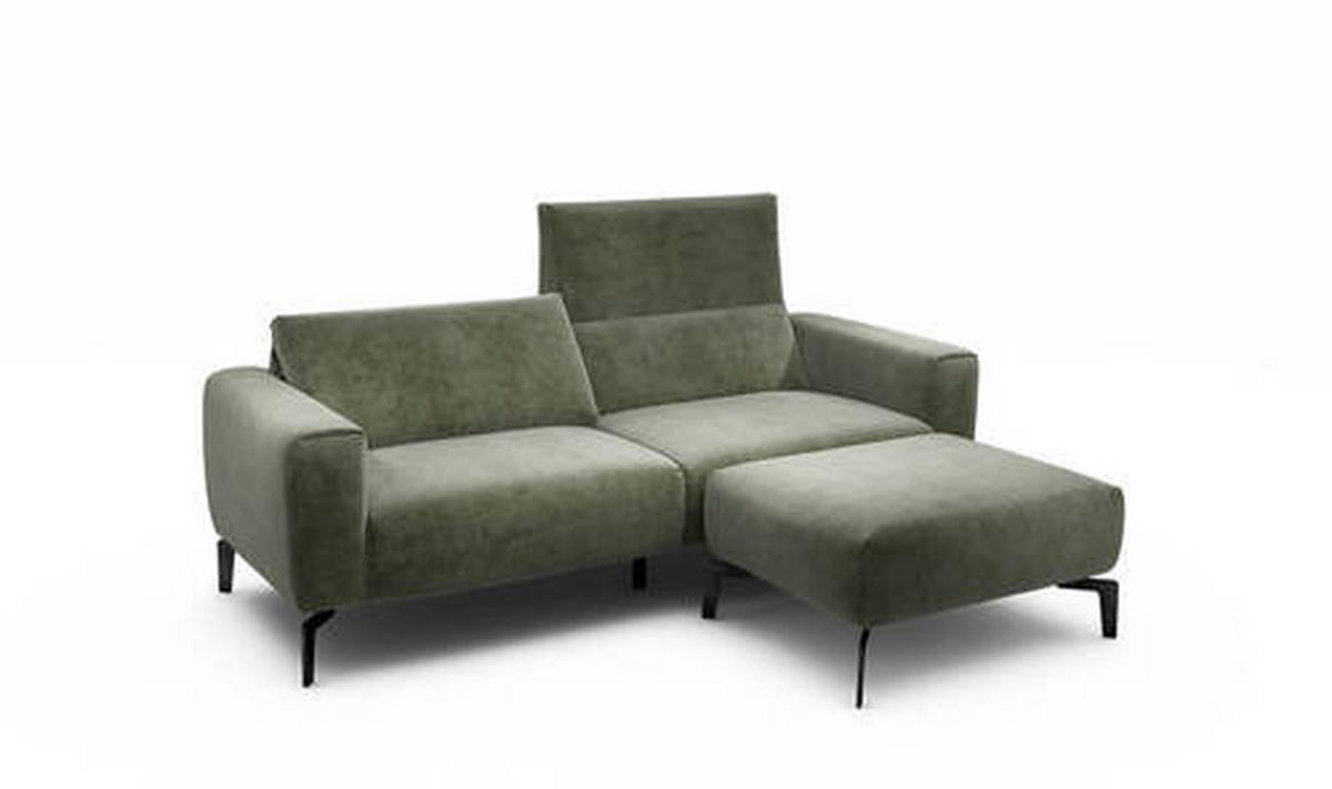 2,5-Sitzer inkl. Hocker in Samt Waldgrün  - Waldgrün/Schwarz, Design, Textil/Metall (220/86/86-94cm) - SENSOO