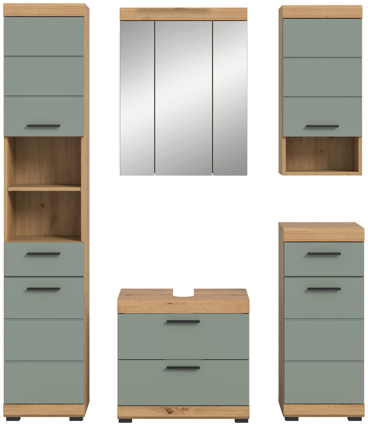 BADEZIMMER 5-teilig  in 134 cm  - Salbeigrün/Schwarz, MODERN, Holzwerkstoff/Kunststoff (134cm) - MID.YOU