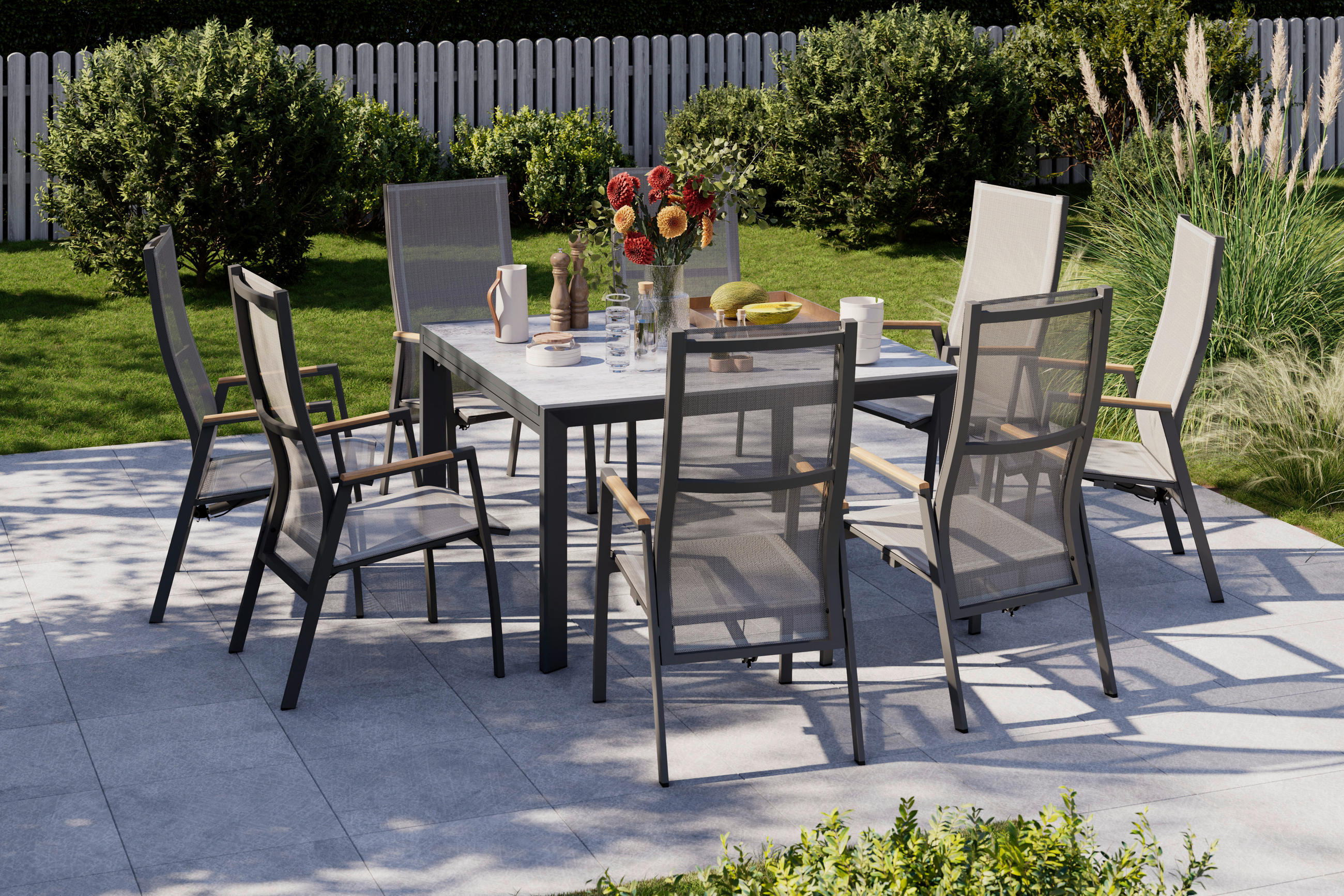 GARTENSTUHL in Holz, Metall, Textil Anthrazit, Dunkelgrau  - Dunkelgrau/Anthrazit, Design, Holz/Textil (57/109,5/72cm) - Ambia Garden