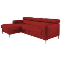 ECKSOFA Rot Echtleder Bettkasten, Schlaffunktion, Rücken echt, Kopfteilverstellung, Kopfstütze  - Chromfarben/Rot, Design, Leder/Metall (168/227cm) - Livetastic