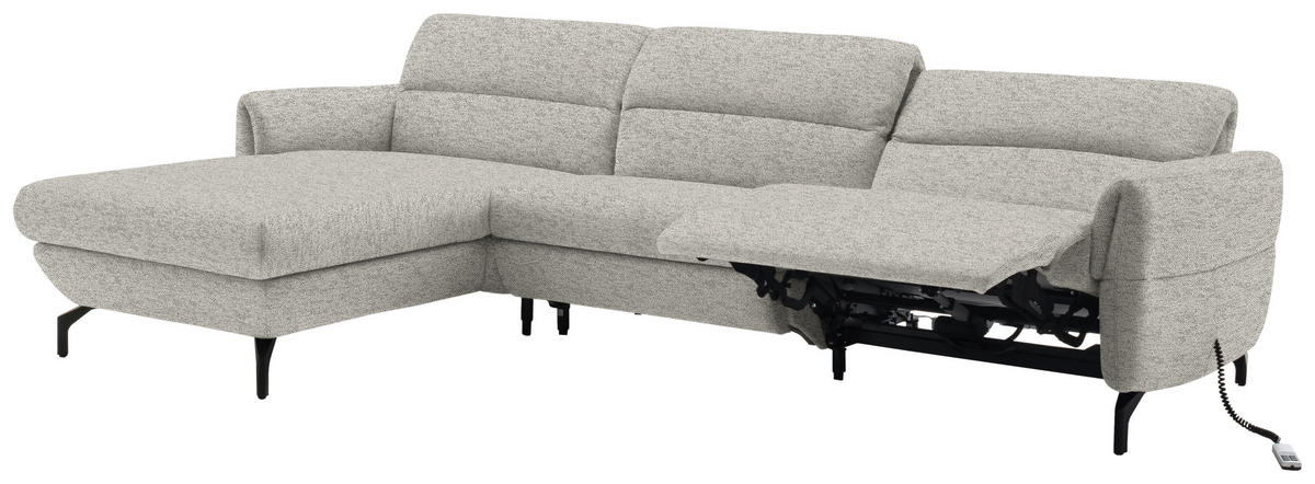 ECKSOFA Hellgrau Chenille  - Hellgrau/Schwarz, Design, Textil/Metall (187/299cm) - Schöner Wohnen