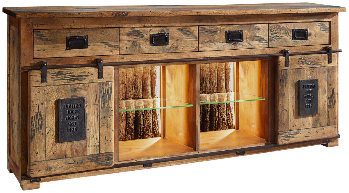 SIDEBOARD  in 200/90/45 cm  - Schwarz/Braun, KONVENTIONELL, Glas/Holz (200/90/45cm) - Livetastic