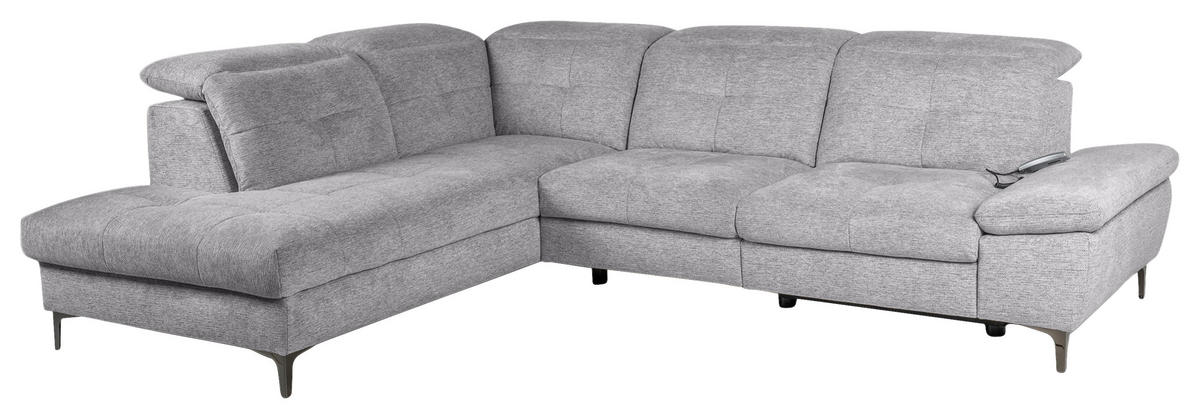 ECKSOFA Greige Webstoff  - Greige/Schwarz, KONVENTIONELL, Textil/Metall (225/288cm) - Carryhome