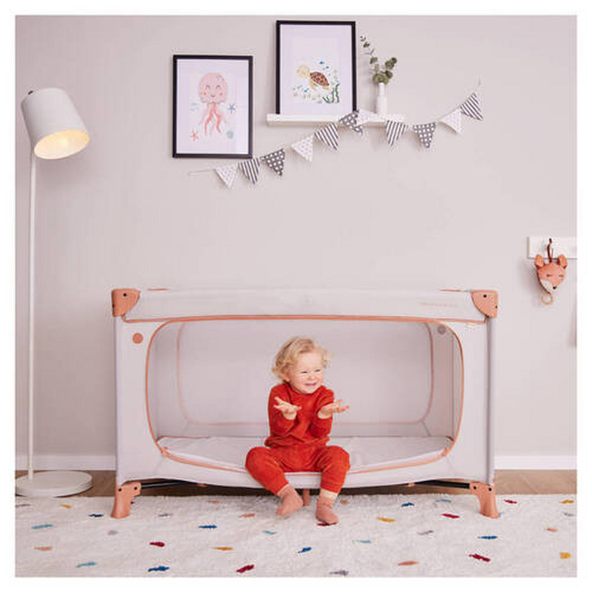 REISEBETT Dream N Play Plus Greige, Koralle  - Greige/Koralle, Basics, Kunststoff/Textil (65/76/125cm) - Hauck