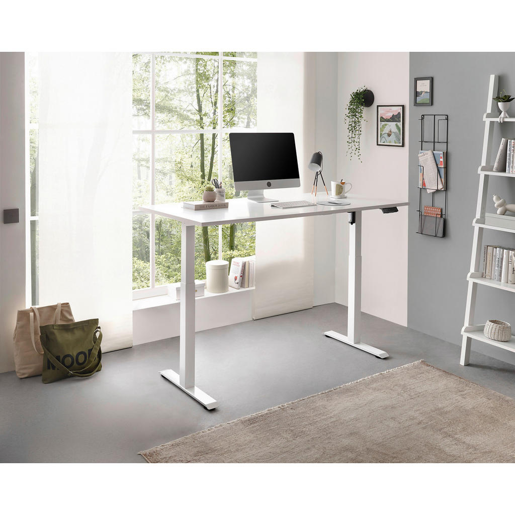 Thumbnail - Carryhome Schreibtisch, Weiß, Holzwerkstoff, rechteckig, Kufe, 68x71.5-120x137 cm, höhenverstellbar, Memoryschalter, Arb...