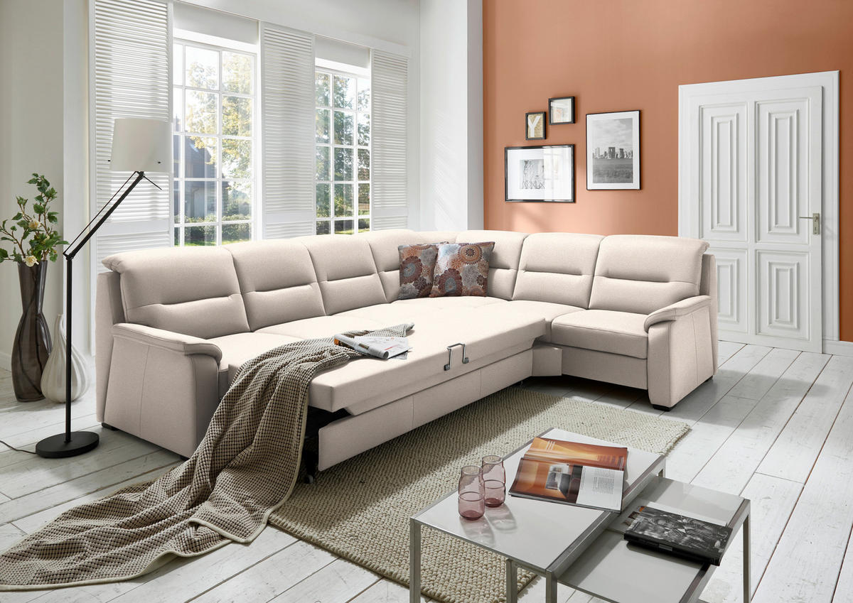 ECKSOFA in Mikrofaser Creme  - Creme/Schwarz, Konventionell, Holz/Textil (303/245cm) - Beldomo Comfort