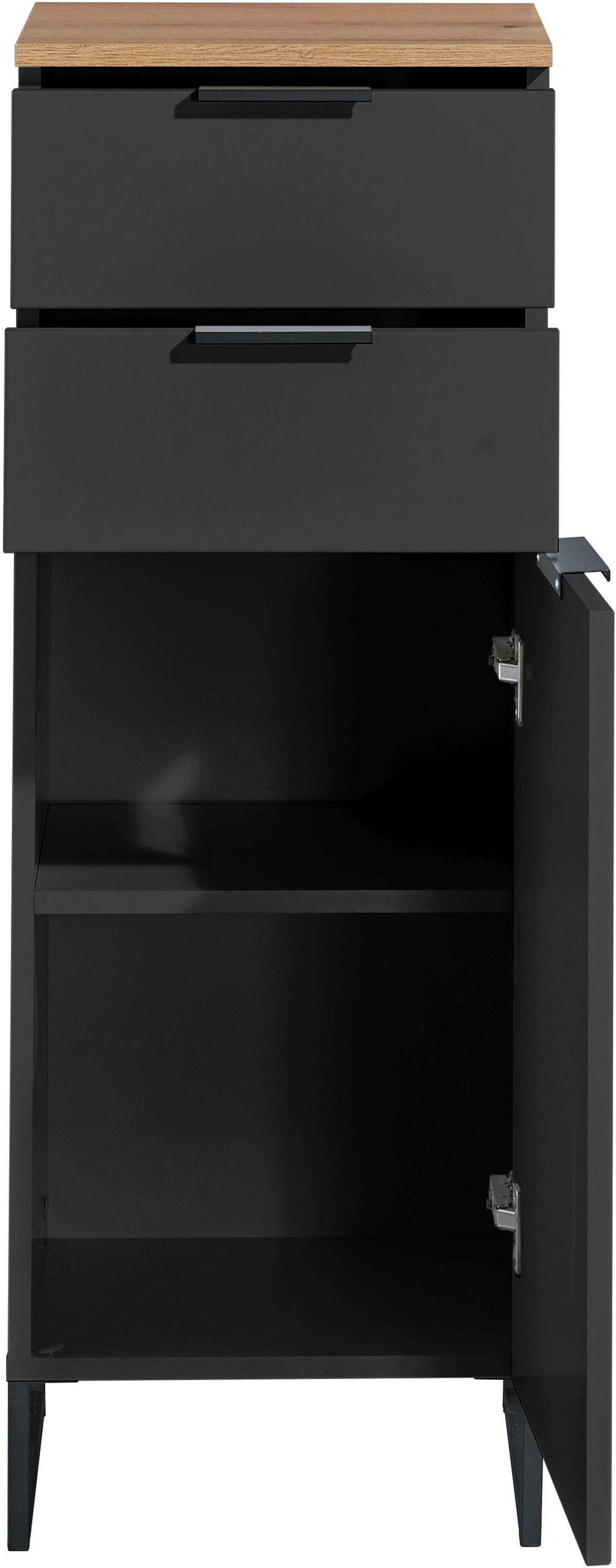 MIDISCHRANK 38/106/32 cm  - Eichefarben/Schwarz, KONVENTIONELL, Holzwerkstoff/Metall (38/106/32cm) - home24