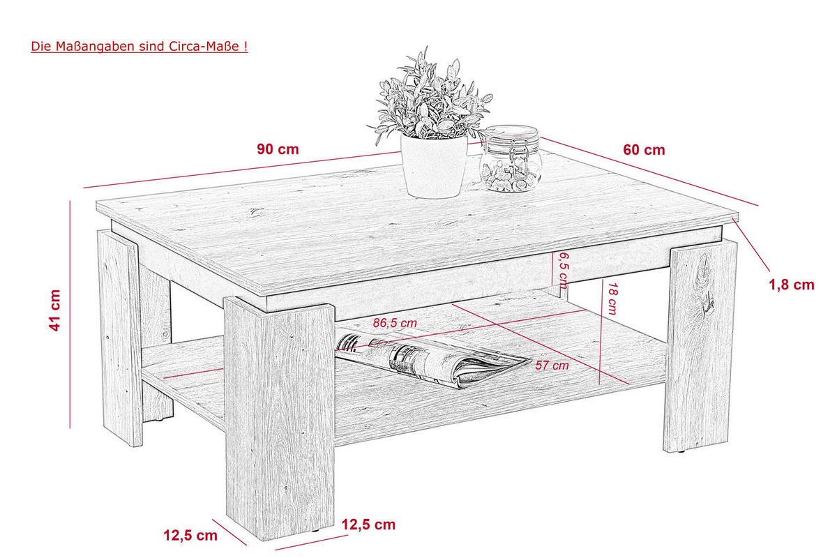 COUCHTISCH 90/60,5/41,5 cm rechteckig Weiß, Sonoma Eiche  - Weiß/Sonoma Eiche, KONVENTIONELL, Holzwerkstoff (90/60,5/41,5cm) - Boxxx