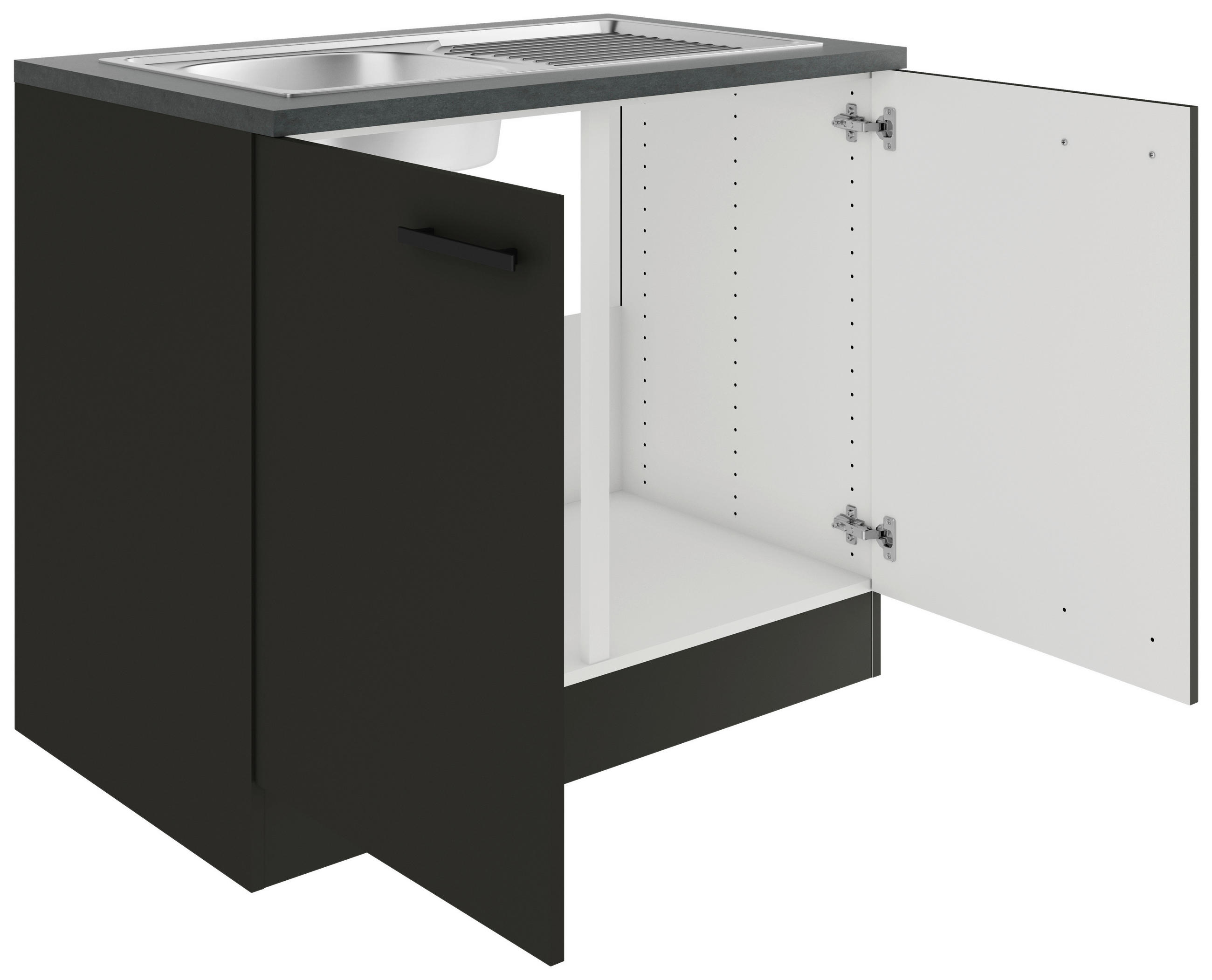 SPÜLENUNTERSCHRANK 100/84,8/60 cm  in Anthrazit  - Anthrazit/Schwarz, Basics, Holzwerkstoff/Metall (100/84,8/60cm) - Optifit