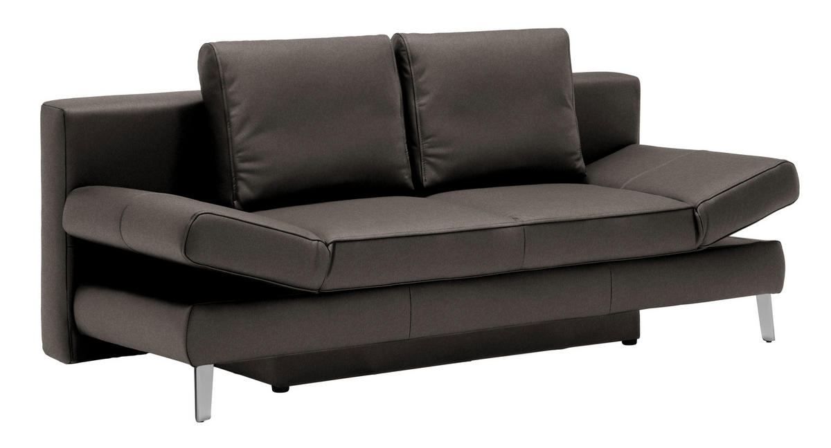 SCHLAFSOFA Echtleder Dunkelbraun  - Chromfarben/Dunkelbraun, Design, Leder/Metall (200/85/90cm) - Novel