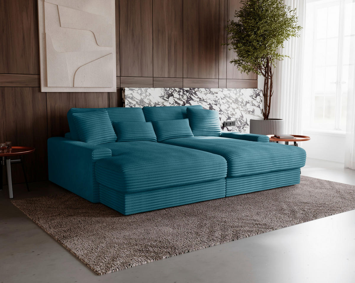 BIGSOFA Cord Petrol  - Petrol/Schwarz, MODERN, Kunststoff/Textil (230/85/190cm) - Carryhome