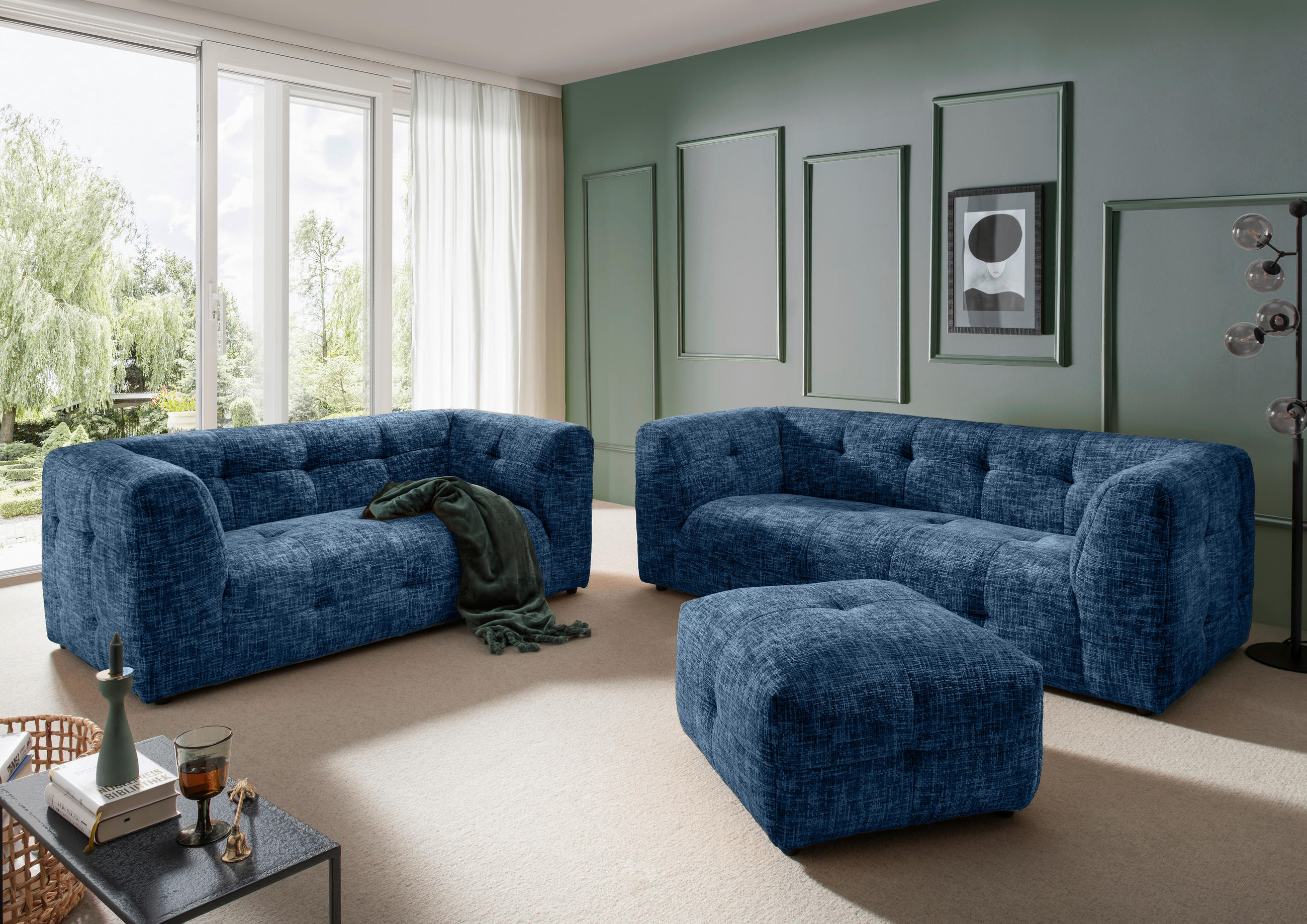 HOCKER in Textil Blau  - Blau/Schwarz, Design, Kunststoff/Textil (72/44/72cm) - Livetastic