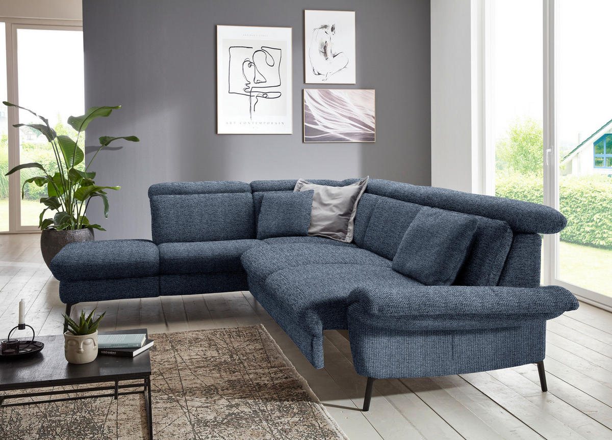 ECKSOFA in Struktur Blau  235/275 cm  - Blau/Schwarz, MODERN, Textil/Metall (235/275cm) - Cantus