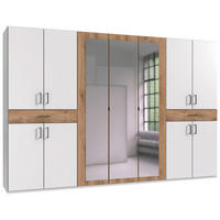 DREHTÜRENSCHRANK  in Weiß, Plankeneiche  - Plankeneiche/Schwarz, KONVENTIONELL, Glas/Holzwerkstoff (313/208/58cm) - Carryhome