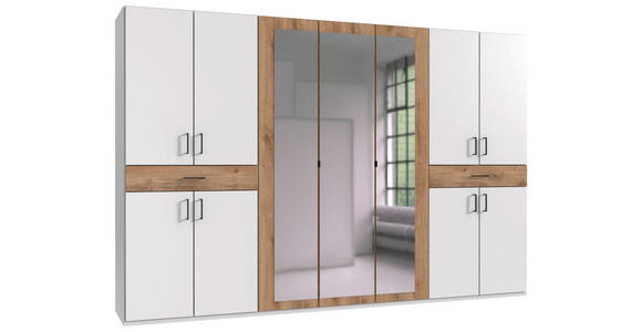 DREHTÜRENSCHRANK  in Weiß, Plankeneiche  - Plankeneiche/Schwarz, KONVENTIONELL, Glas/Holzwerkstoff (313/208/58cm) - Carryhome