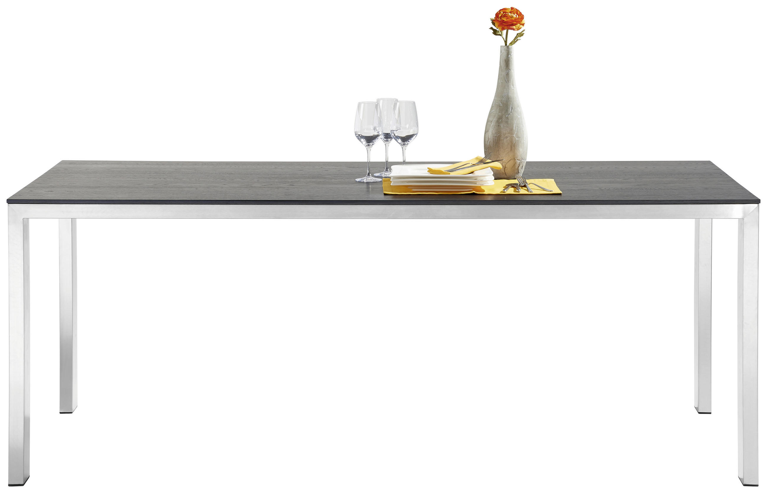 ESSTISCH Eiche massiv rechteckig Eichefarben, Edelstahlfarben  - Edelstahlfarben/Eichefarben, Design, Holz/Metall (200/100/77cm) - Musterring