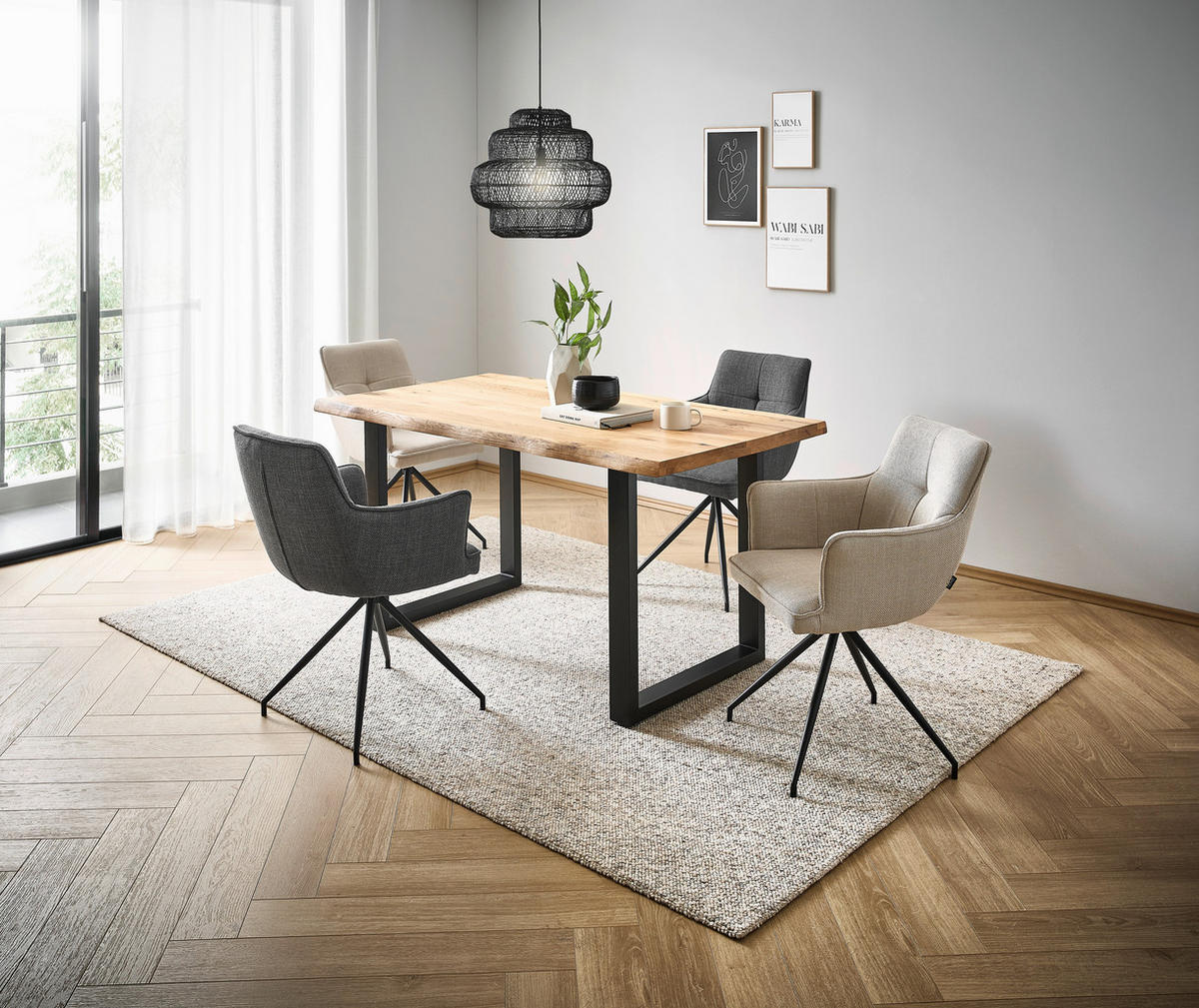 ESSTISCH - Eichefarben/Schwarz, MODERN, Holz/Metall (160/90/76cm) - home24