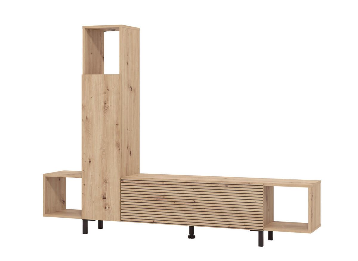 WOHNWAND 2-teilig  in Eiche Artisan  184/138/30 cm  - Schwarz/Eiche Artisan, Natur, Holzwerkstoff (184/138/30cm) - Boxxx