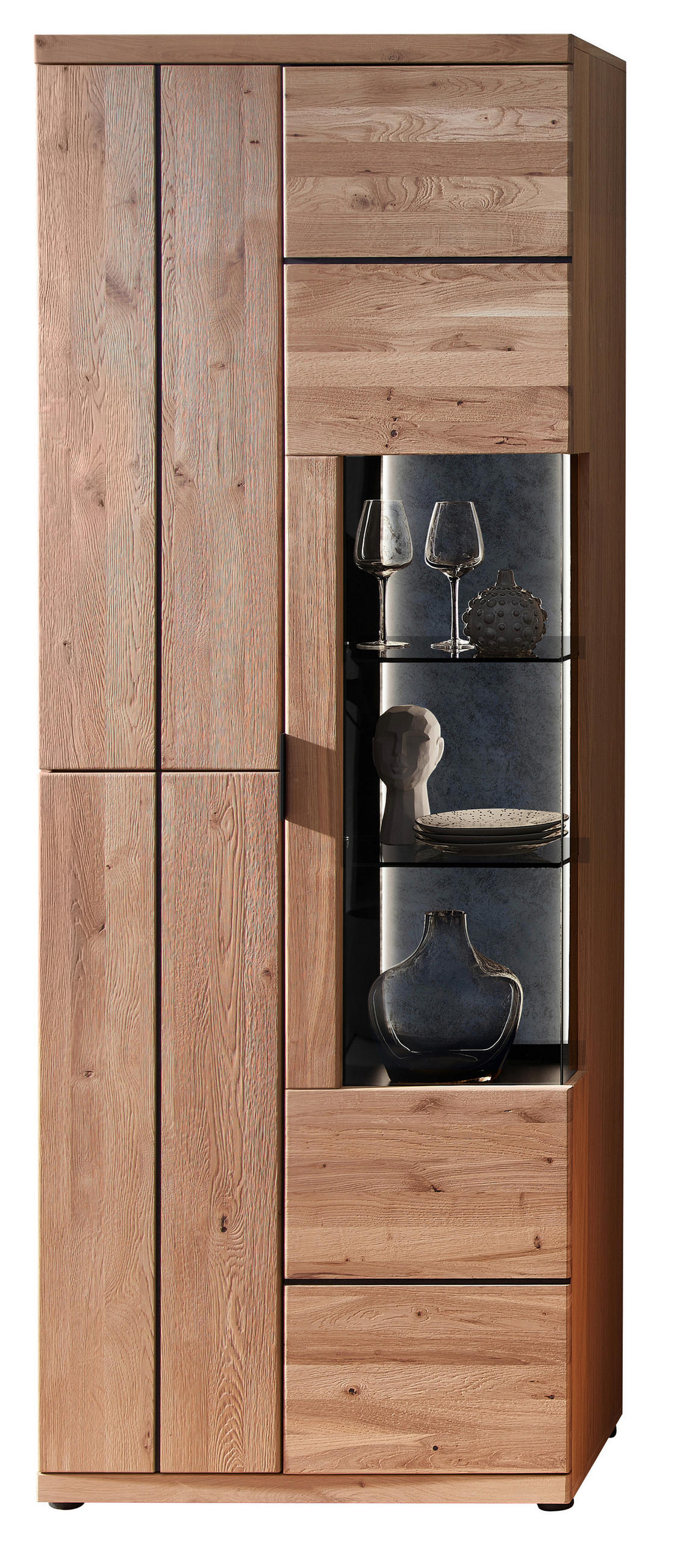 VITRINE  in furniert, massiv Eiche Anthrazit, Eiche Bianco  - Eiche Bianco/Anthrazit, Natur, Glas/Holz (75/207/42cm) - Linea Natura