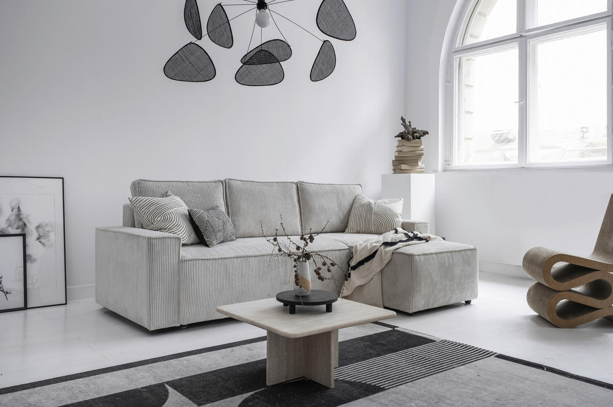 ECKSOFA in Cord Beige  - Beige/Schwarz, Design, Kunststoff/Textil (250/156cm) - MID.YOU