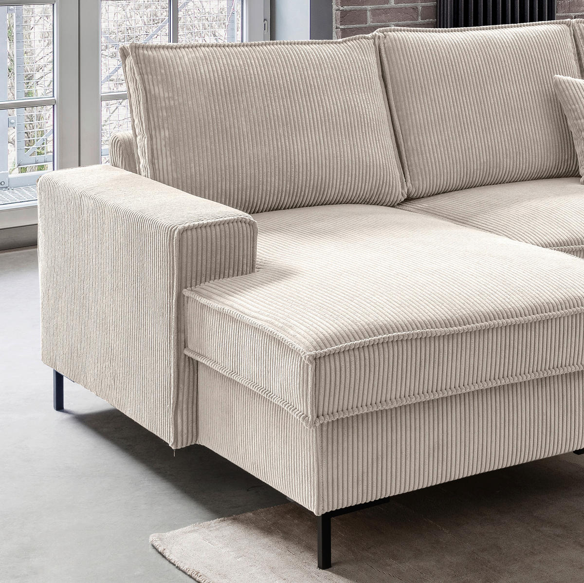 WOHNLANDSCHAFT in Cord Beige  - Beige/Schwarz, Modern, Textil/Metall (150/309/198cm) - MID.YOU