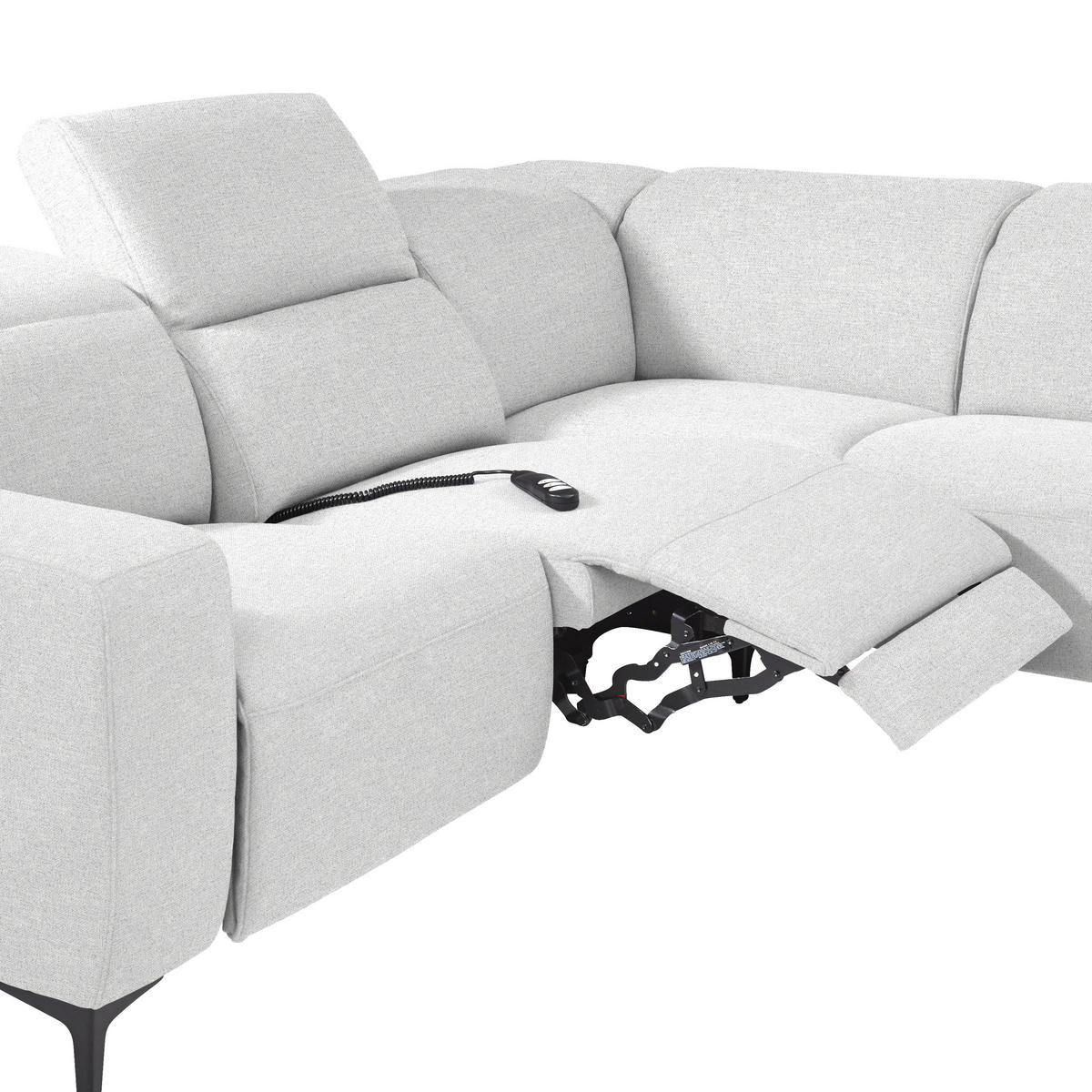 ECKSOFA Hellgrau Flachgewebe  - Hellgrau/Schwarz, Design, Textil/Metall (290/238cm) - Pure Home Lifestyle