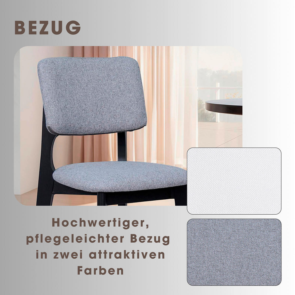 STUHL-SET Webstoff Grau, Schwarz Kautschukholz massiv  - Schwarz/Grau, MODERN, Holz/Textil (48/87/54cm) - MID.YOU