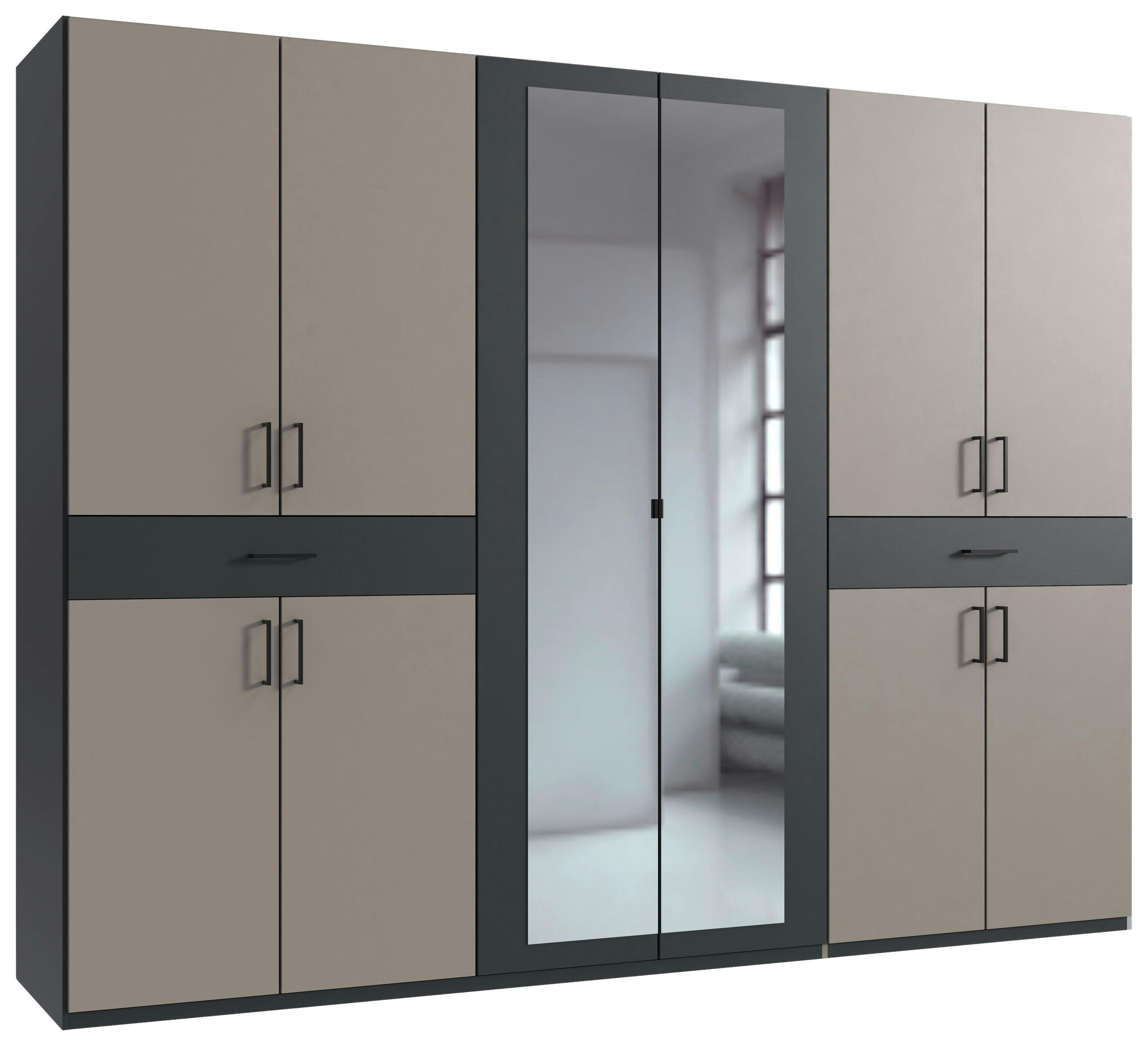 DREHTÜRENSCHRANK in Graphitfarben, Sahara  - Schwarz/Graphitfarben, Konventionell, Glas/Holzwerkstoff (270/208/58cm) - Carryhome