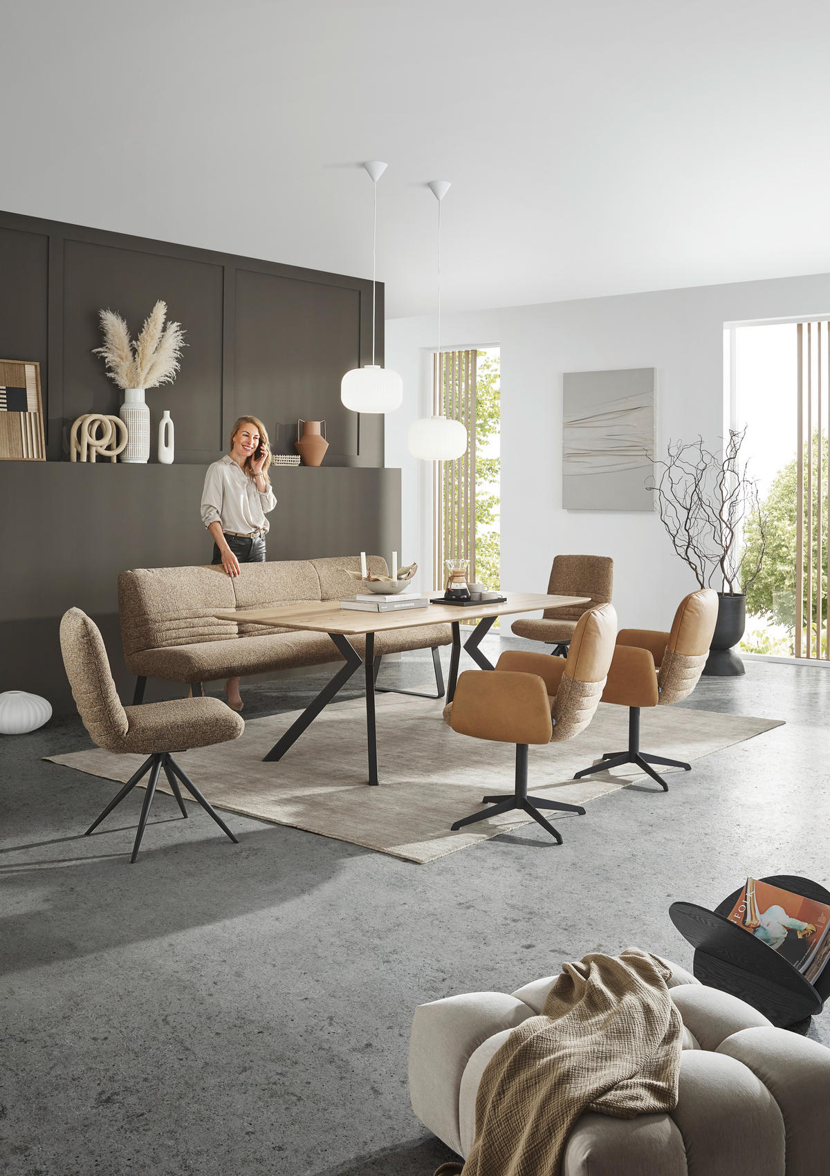 ESSTISCH 200/100/76 cm Echtholz  Holz, Metall in verschiedenen Größen erhältlich, in verschiedenen Holzarten erhältlich, Variantenauswahl Schwarz, Eichefarben  - Eichefarben/Schwarz, MODERN, Holz/Metall (200/100/76cm) - Dieter Knoll