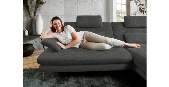 ECKSOFA in Velours Dunkelgrau 284/184 cm - Dunkelgrau/Schwarz, Design, Textil/Metall (284/184cm) - Dieter Knoll