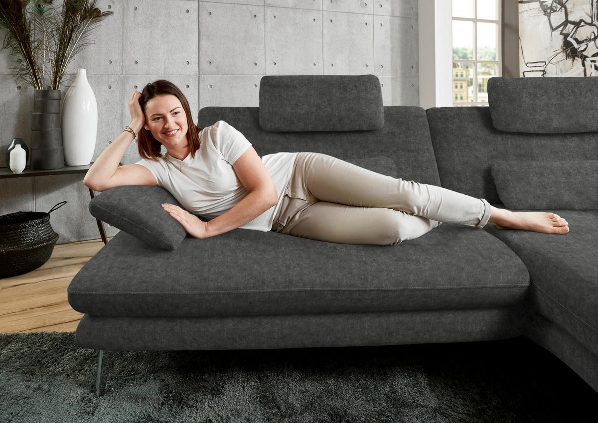 ECKSOFA in Velours Dunkelgrau  284/184 cm  - Dunkelgrau/Schwarz, Design, Textil/Metall (284/184cm) - Dieter Knoll