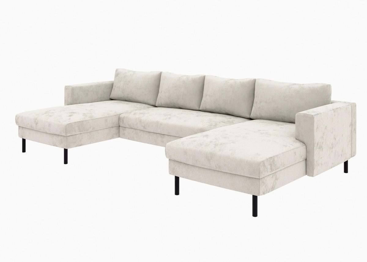 WOHNLANDSCHAFT Creme Cord  - Creme/Schwarz, MODERN, Textil/Metall (161/306/161cm) - Trendmanufaktur