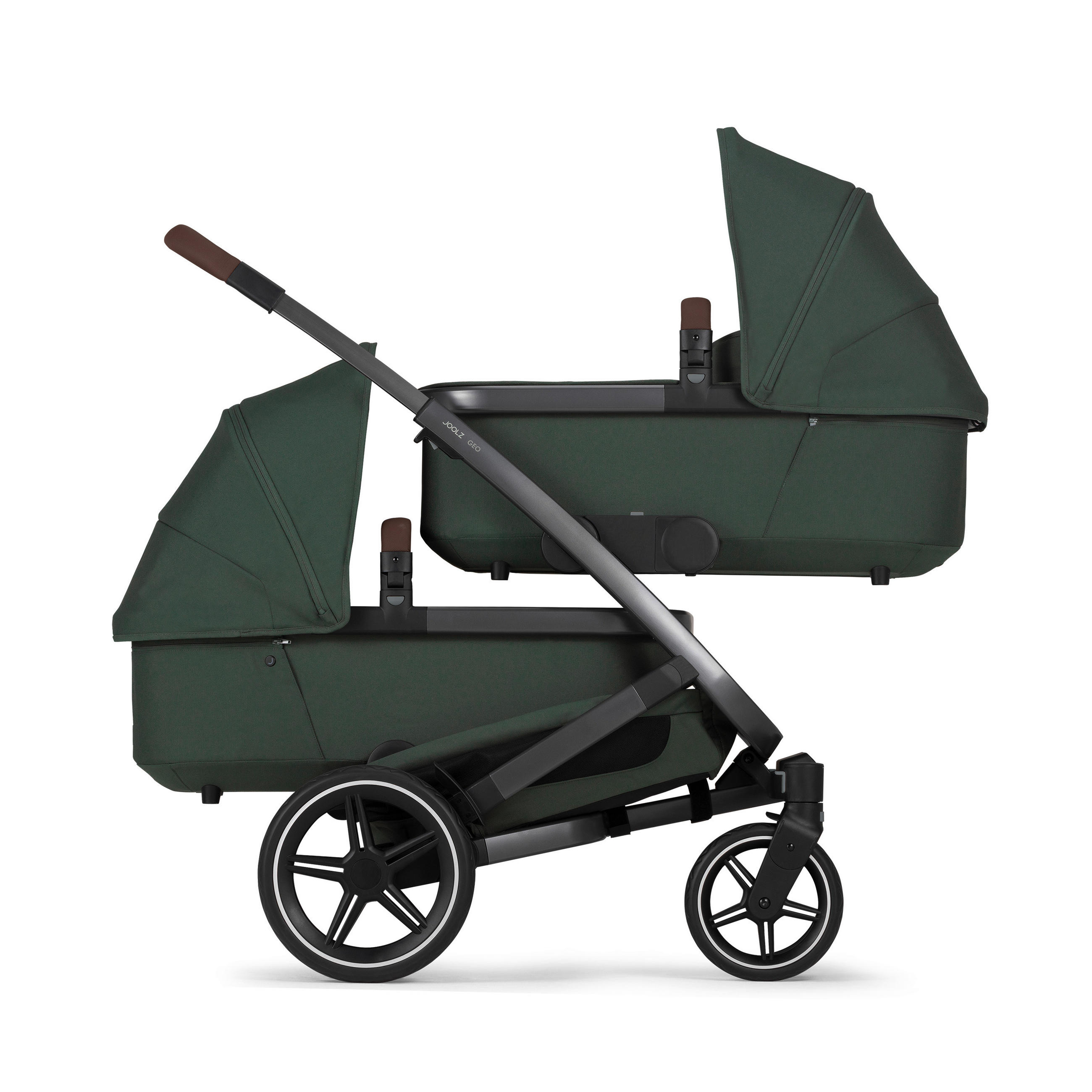 KINDERWAGENSET  Geo3 Twin  Forest Green  - Dunkelgrün/Grau, Basics, Textil/Metall (60/92-113/77-105cm) - Joolz