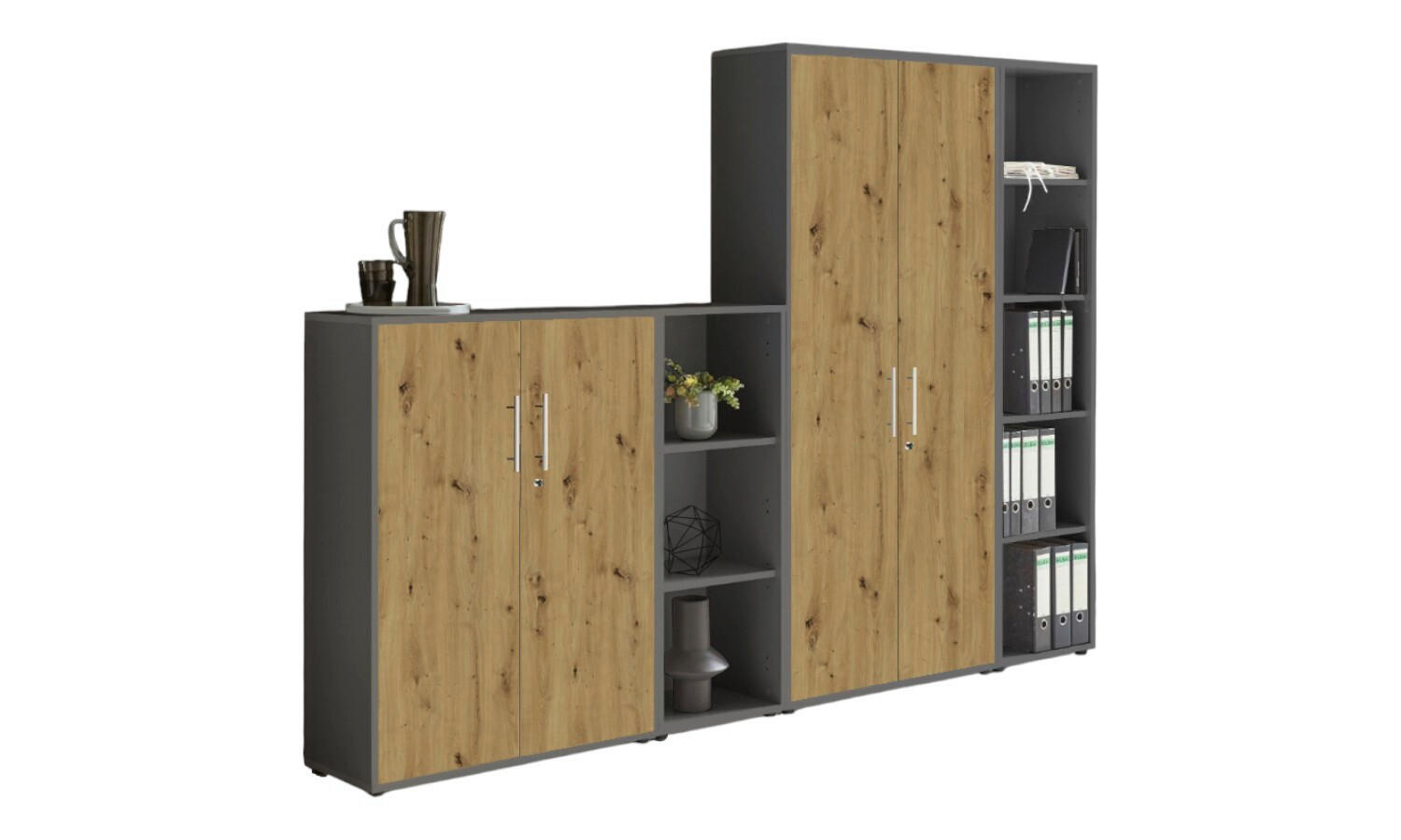 AKTENSCHRANK Anthrazit, Eiche Artisan  - Anthrazit/Eiche Artisan, MODERN, Holzwerkstoff (128,5/185,6/33cm) - MID.YOU