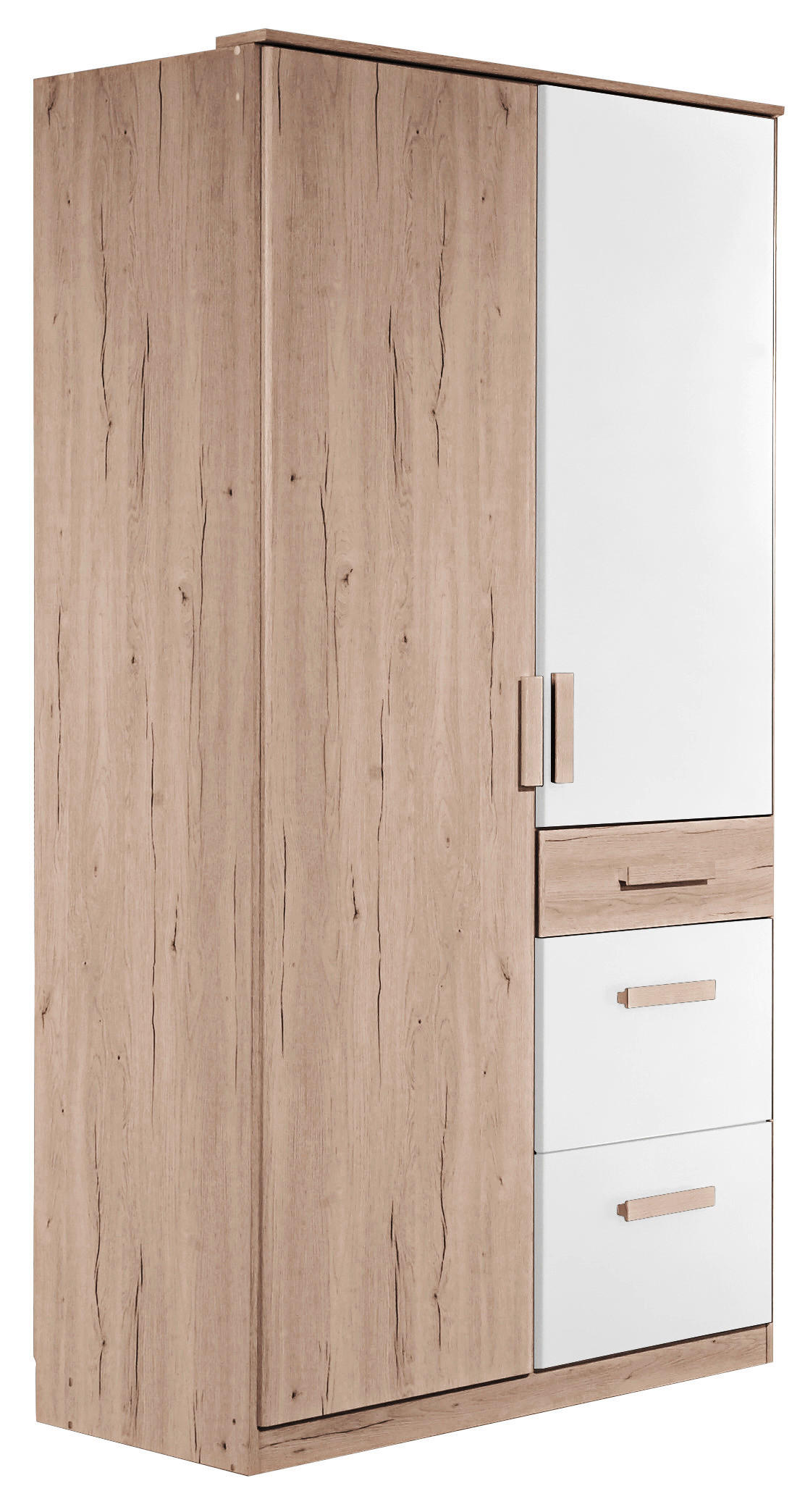 Drehtürenschrank 90cm Cariba, Eiche/Weiß Dekor