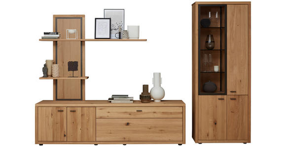 WOHNWAND in Dunkelgrau, Wildeiche 301/202/45 cm - Wildeiche/Dunkelgrau, Design, Glas/Holz (301/202/45cm) - Valnatura