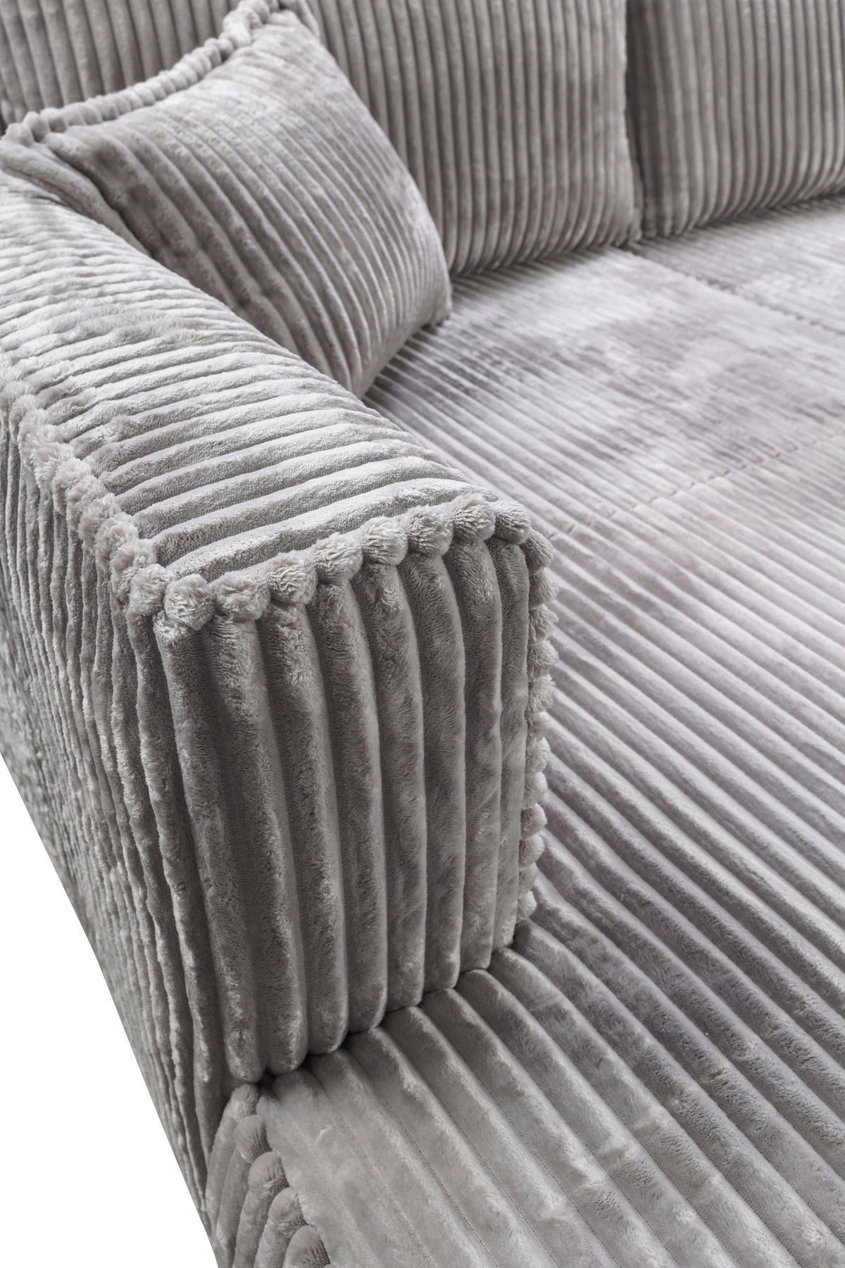 ECKSOFA in Cord Hellgrau  - Hellgrau/Schwarz, Modern, Holz/Textil (208/322cm) - MID.YOU