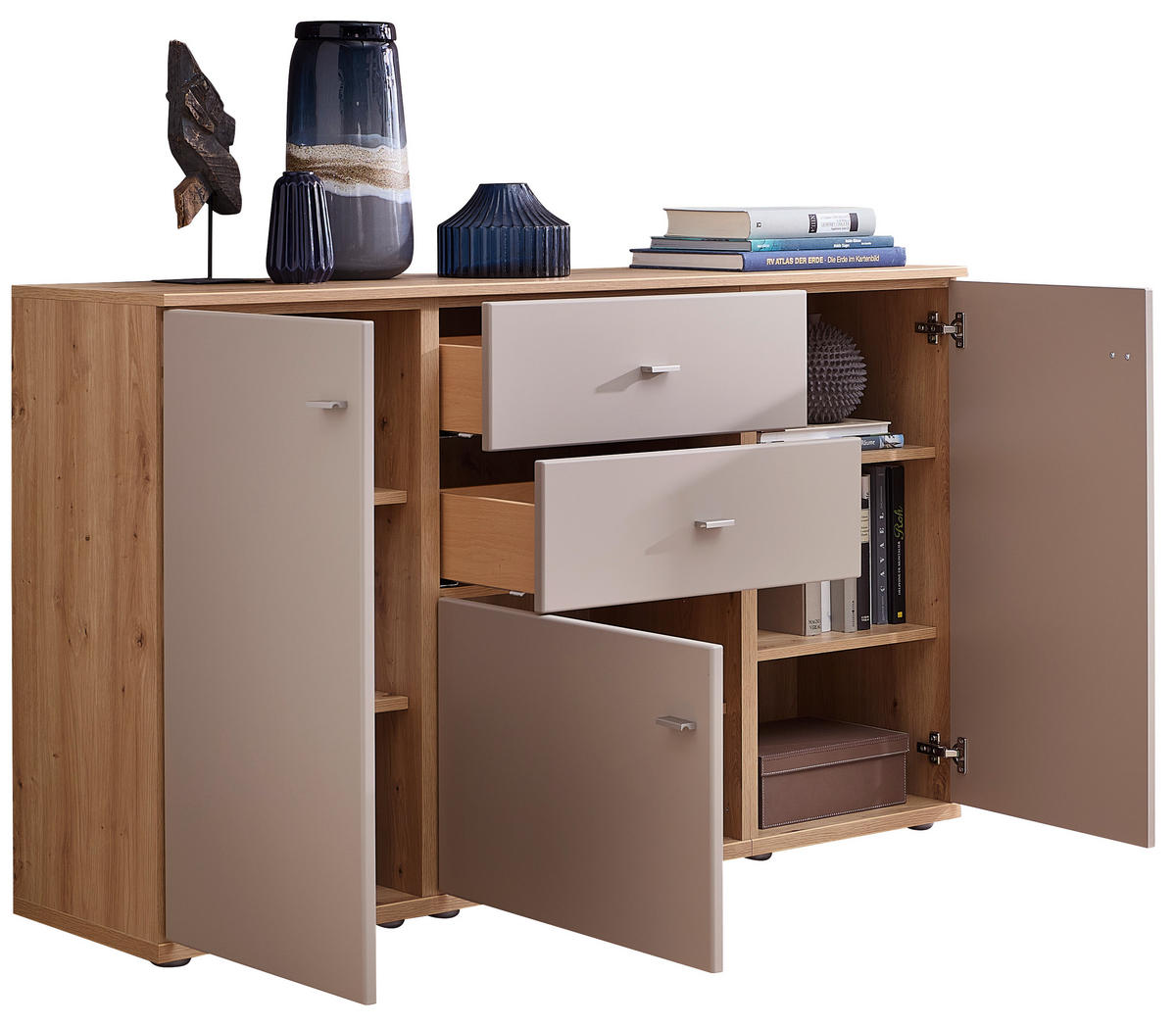 SIDEBOARD  in 150/90/40 cm  - Alteiche/Alufarben, KONVENTIONELL, Holzwerkstoff/Metall (150/90/40cm) - Venda