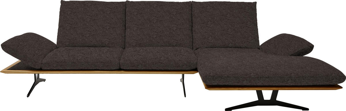 ECKSOFA in Flachgewebe Dunkelbraun  - Dunkelbraun/Schwarz, Design, Holz/Textil (314/159cm) - Dieter Knoll