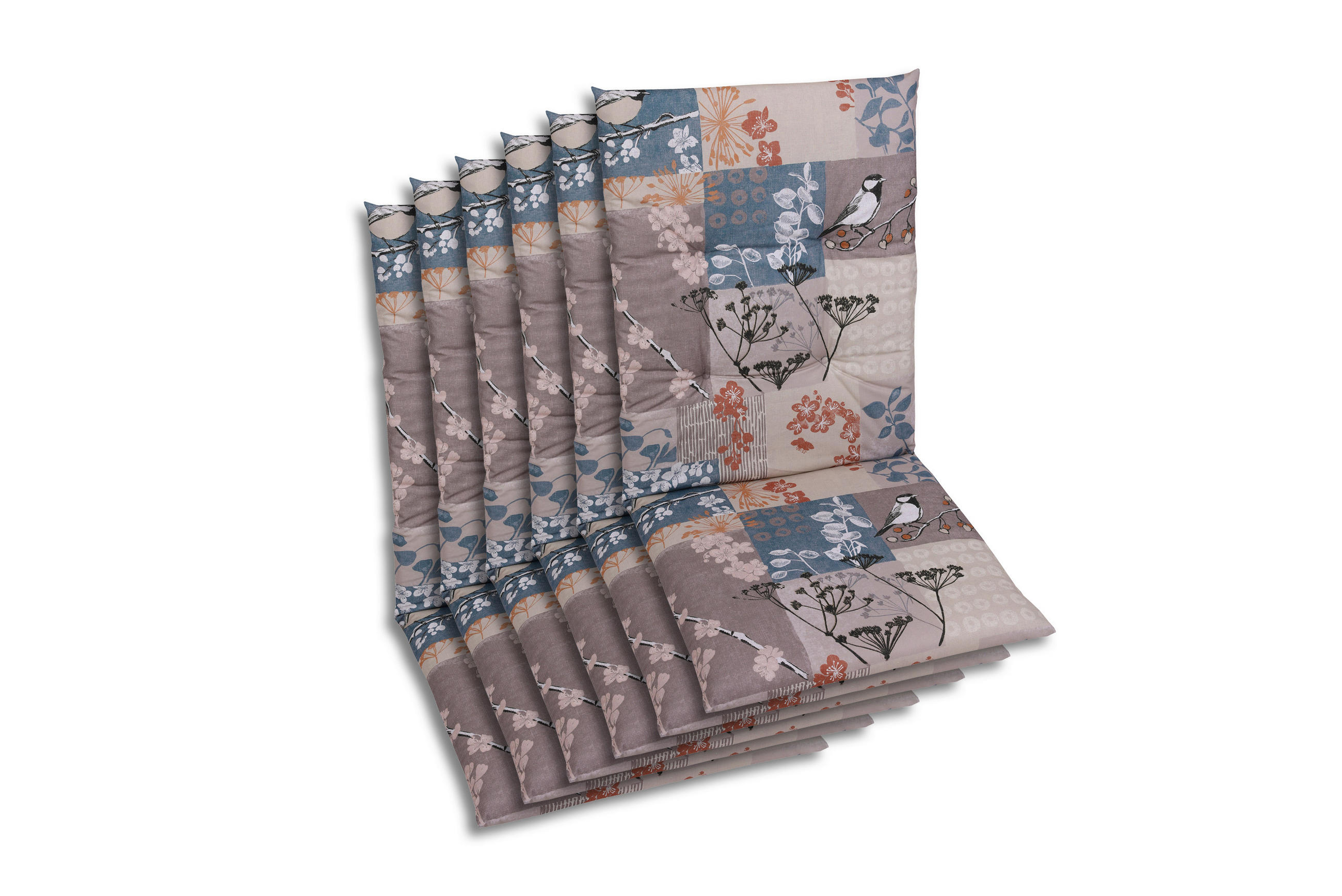SESSELAUFLAGENSET in Blau, Schwarz, Weiß, Taupe, Rostfarben Blätter  - Taupe/Blau, Basics, Textil (48/5/108cm)