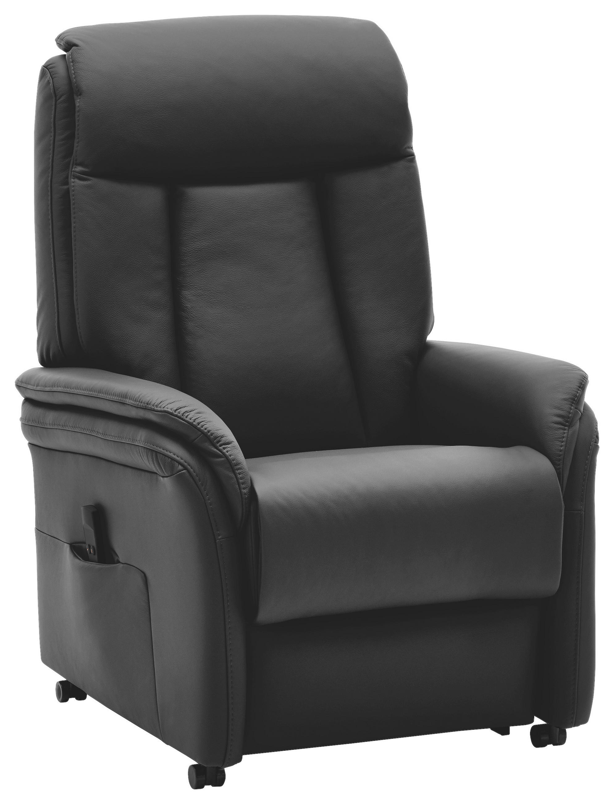 FERNSEHSESSEL mit Relaxfunktion, Aufstehhilfe Echtleder Schwarz - Schwarz, KONVENTIONELL, Leder/Kunststoff (74/107/84cm) - Valdera