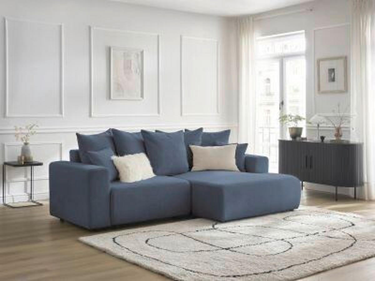ECKSOFA Ottomane rechts  ATILLA Blau Flachgewebe  - Blau/Schwarz, MODERN, Kunststoff/Textil (244/149cm)