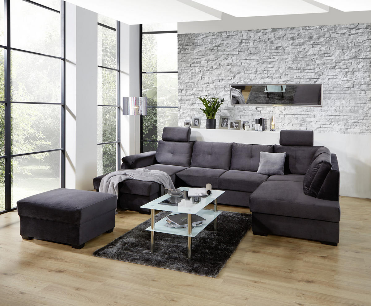 WOHNLANDSCHAFT in Velours Dunkelgrau  - Weiss/Dunkelgrau, Konventionell, Kunststoff/Textil (168/325/184cm) - Livetastic