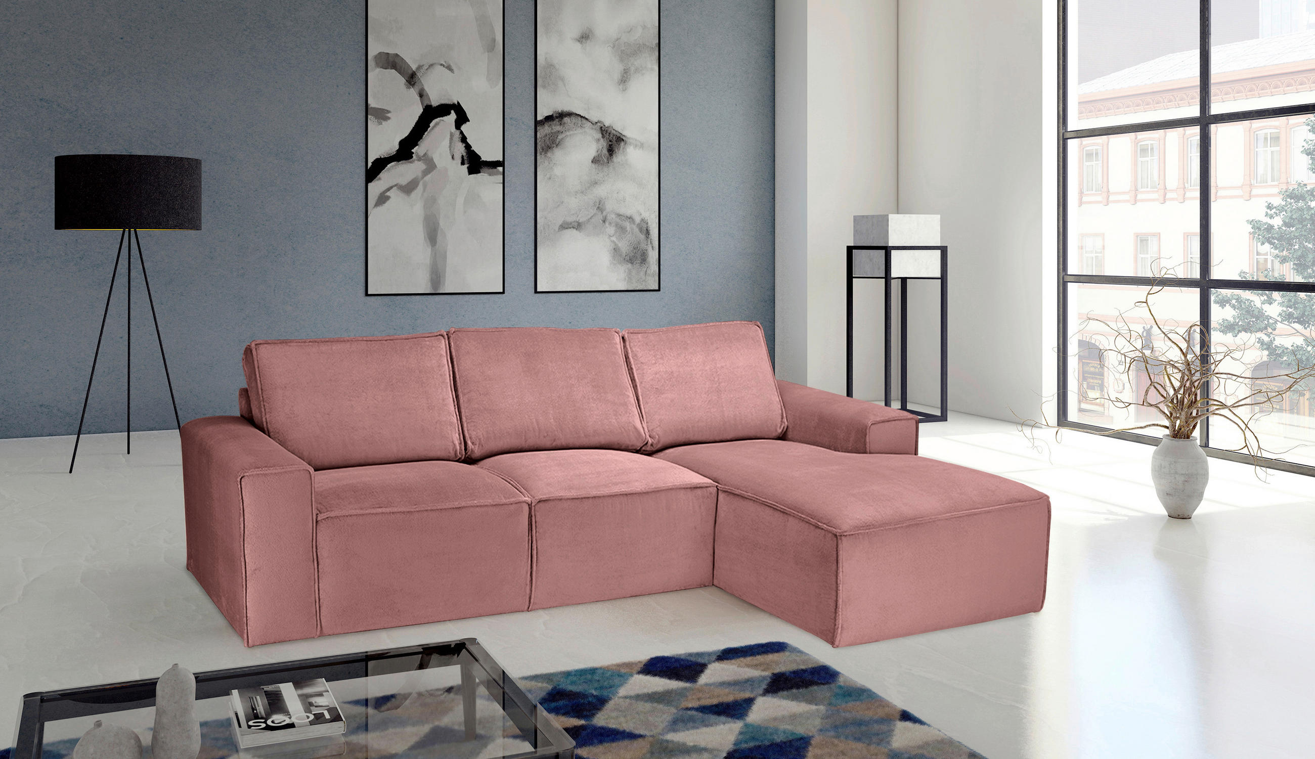 ECKSOFA Rosa Chenille - Schwarz/Rosa, KONVENTIONELL, Kunststoff/Textil (272/168cm) - Carryhome