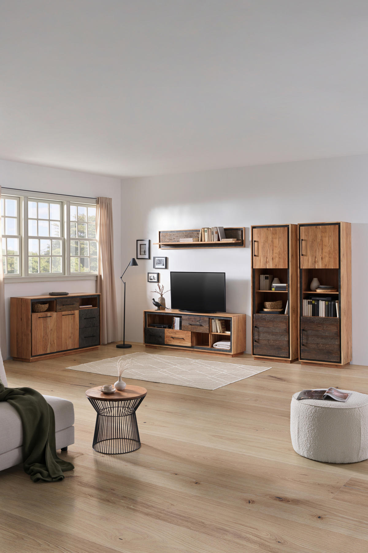 NÍZKA KOMODA, akácia, recyklované drevo, hnedá, farba akácie, tmavosivá, 160/60/40 cm - hnedá/čierna, Trend, kov/drevo (160/60/40cm) - Landscape