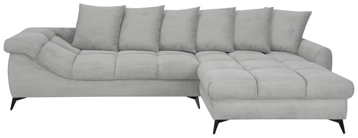 ECKSOFA Hellgrau Cord Rückenkissen, Armlehnenkissen, Rücken echt  - Hellgrau/Schwarz, KONVENTIONELL, Textil/Metall (332/231cm) - Carryhome
