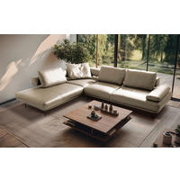 ECKSOFA Creme Echtleder  - Creme/Schwarz, Design, Leder/Metall (237/306cm) - Livetastic